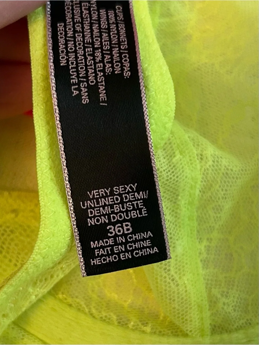Victoria’s Secret Very Sexy Unlined Demi Cup Bra SZ 36B Neon Yellow Green - Picture 6 of 6